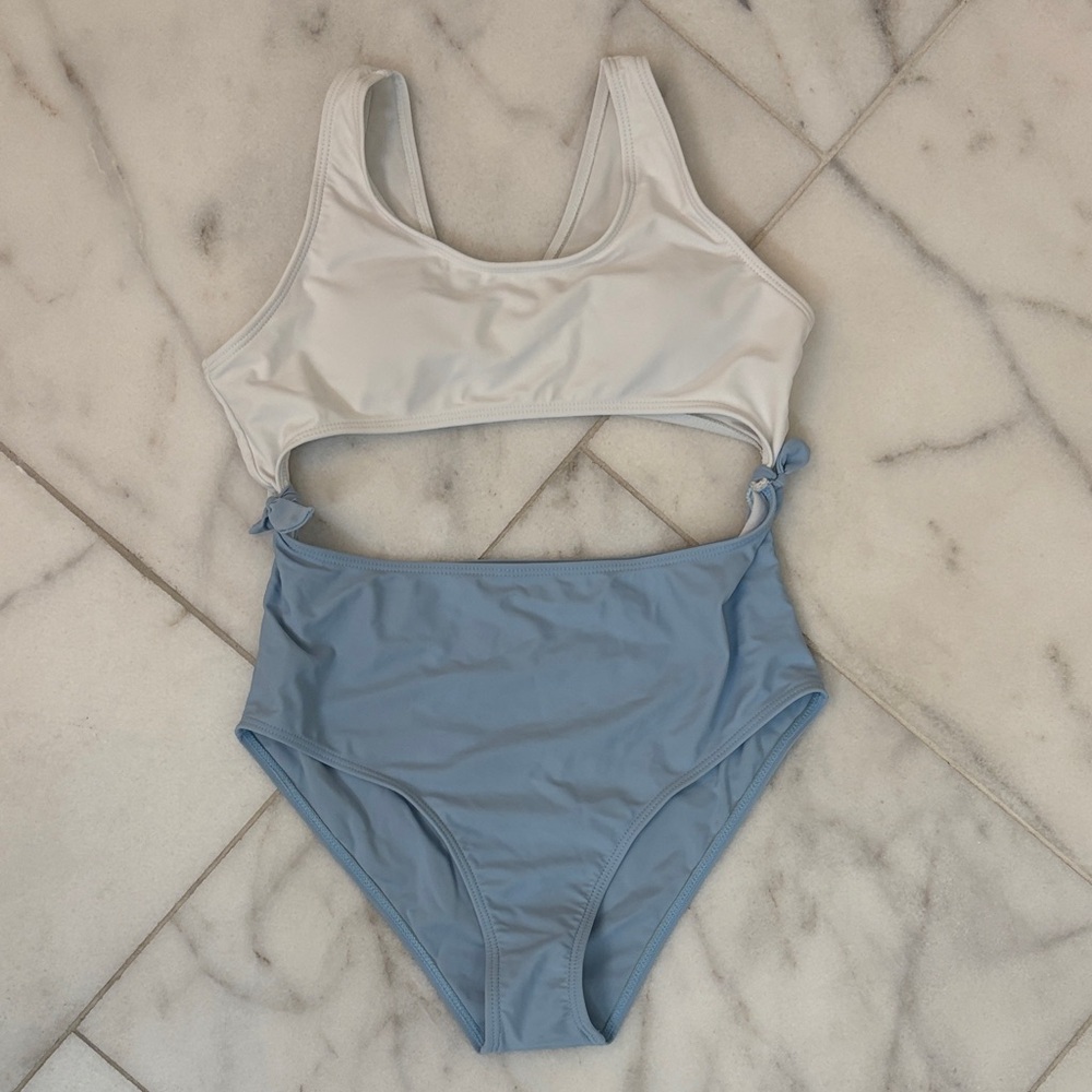 SHEIN White and Blue Kids Swim One Piece